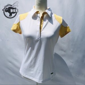 Annika color block dry tech gold standing polo